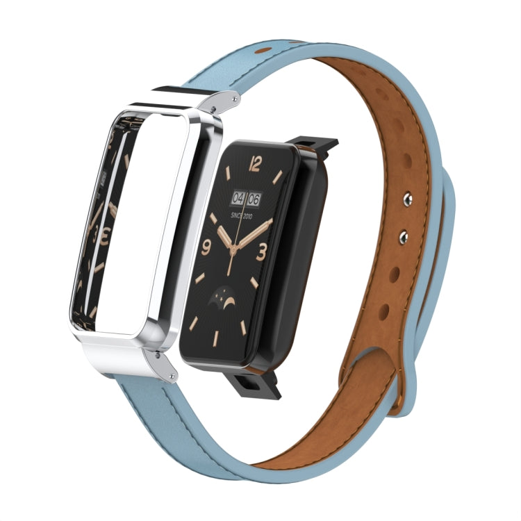 Double Stud Leather Metal Frame Watch Band