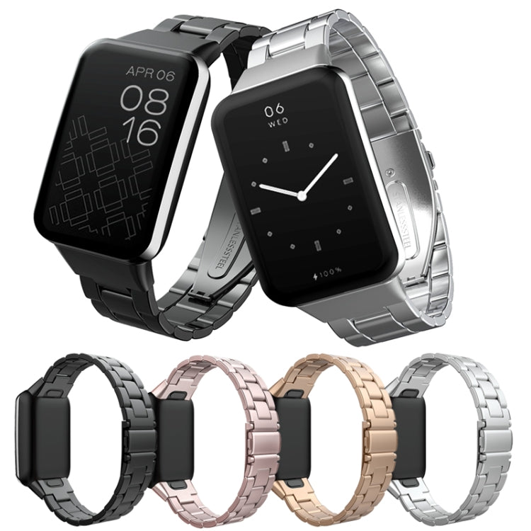 Three-bead Flat Buckle Stainless Steel Watch Band
