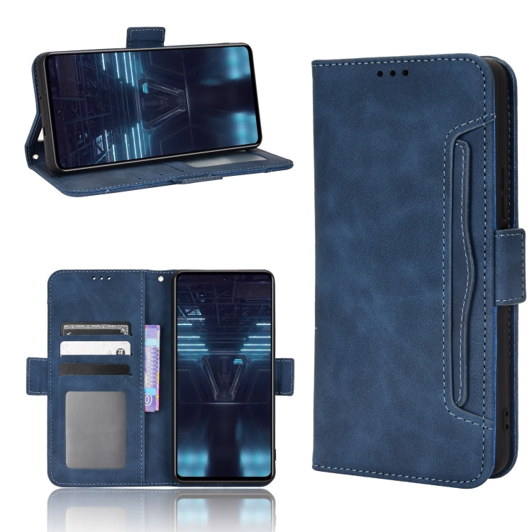 Skin Feel Calf Texture Card Slots Leather Phone Case — Blue