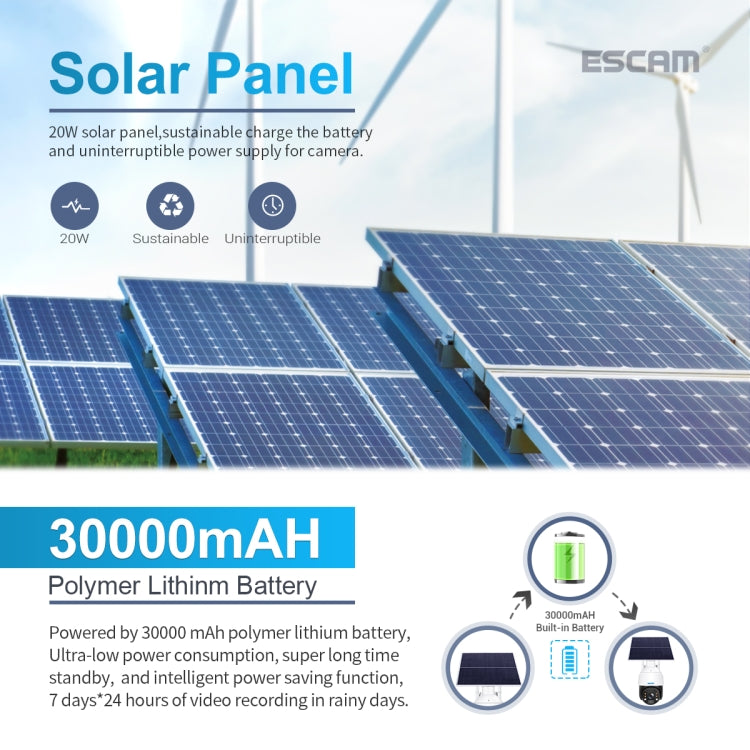 ESCAM QF724 3MP 24h Recording Cloud Storage PT 4G PIR Alarm IP Camera with Solar Panel