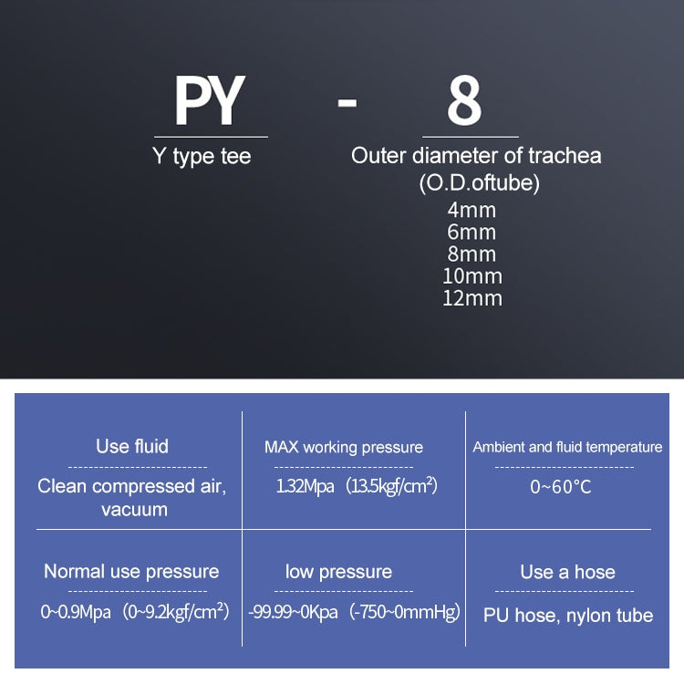 PY-14 LAIZE 2pcs Plastic Y-type Tee Reducing Pneumatic Quick Fitting Connector — PY-10 (10pcs)