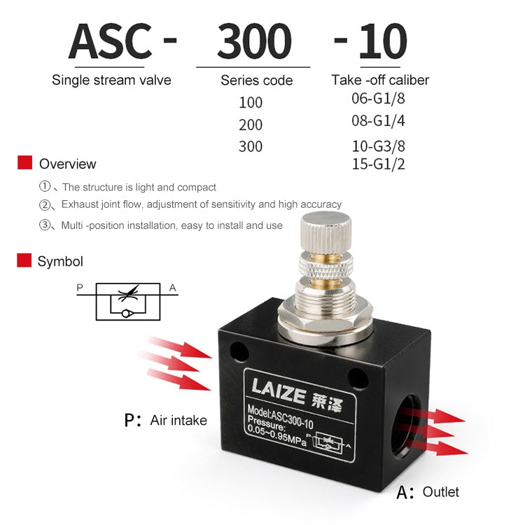 LAIZE Pneumatic Speed Regulating One-way Throttle Valve — ASC200-08 DN08mm