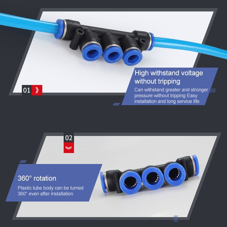 LAIZE 10pcs Plastic Five Port Pneumatic Quick Fitting Connector — PK-12