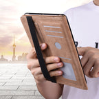 Solid Color Embossed Striped Leather Tablet Case