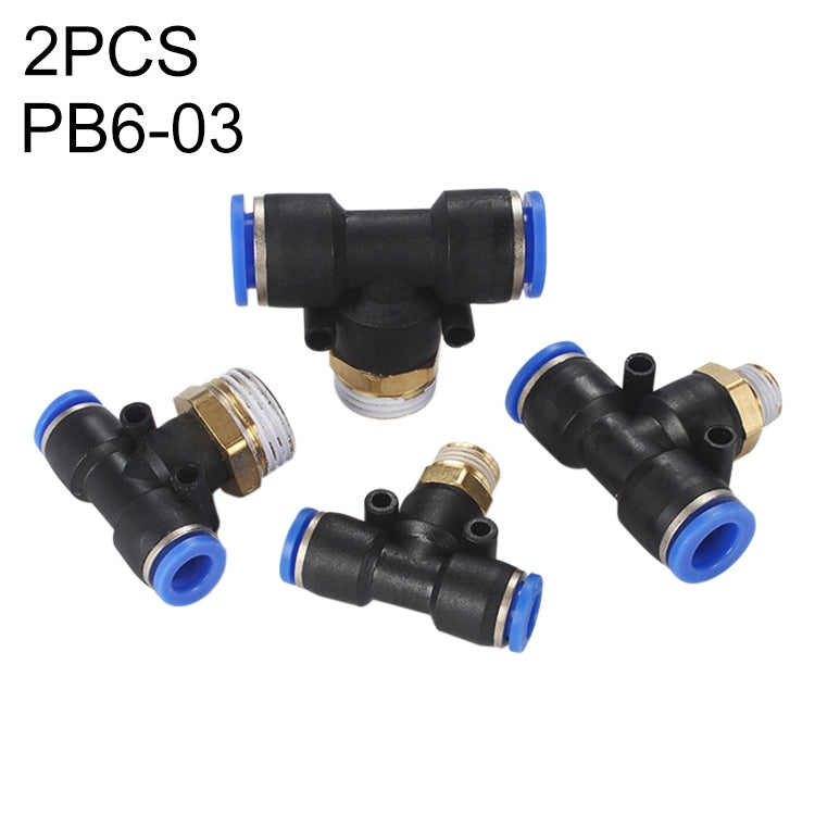 PB6-03 LAIZE 2pcs Plastic T-type Tee Male Thread Pneumatic Quick Connector — PB8-03 (2pcs)