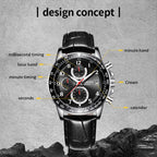 Multifunctional Quartz Waterproof Luminous Men Leather Watch — Silver+Blue