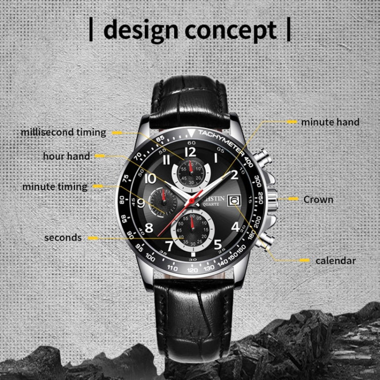 Multifunctional Quartz Waterproof Luminous Men Leather Watch — Silver+Blue