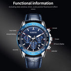 Multifunctional Quartz Waterproof Men Leather Watch — Blue