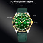 Multifunctional Quartz Waterproof Luminous Men Leather Watch — Black