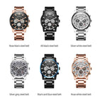 Multifunctional Quartz Waterproof Steel Strap Men Watch — Black Blue