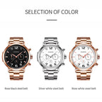 Men Fashion Steel Strap Multifunctional Quartz Watch — Silver White
