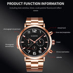 Men Fashion Steel Strap Multifunctional Quartz Watch — Rose Gold White