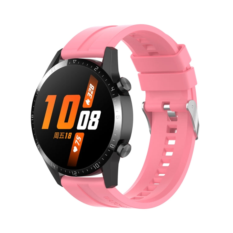 20mm Silicone Silver Buckle Watch Band — Pink