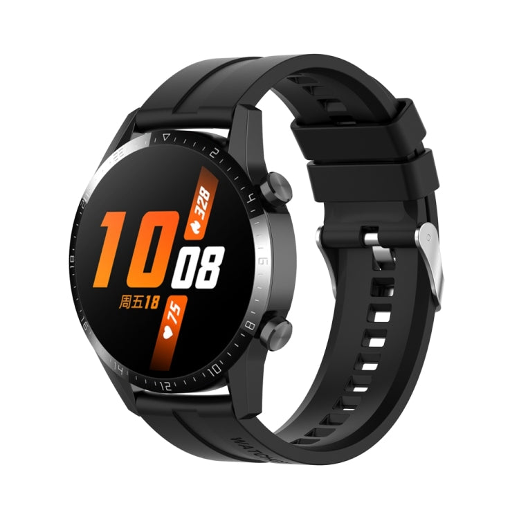 20mm Silicone Silver Buckle Watch Band — Black