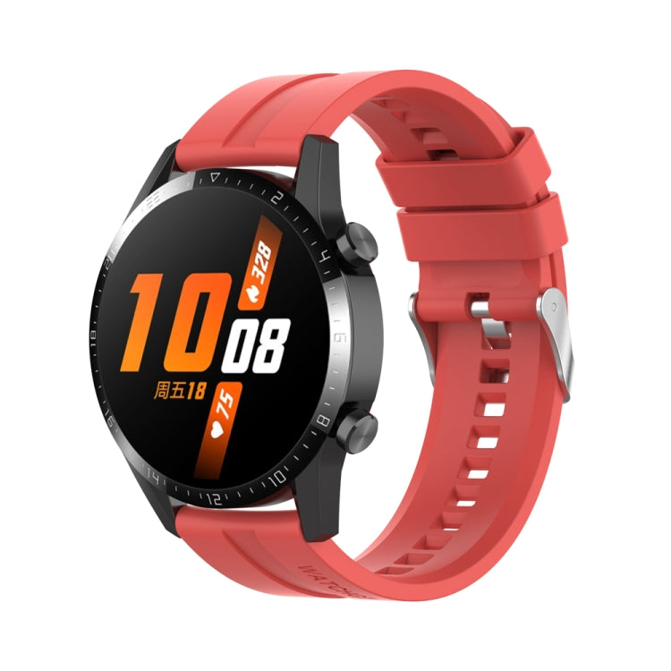20mm Silicone Silver Buckle Watch Band — Red