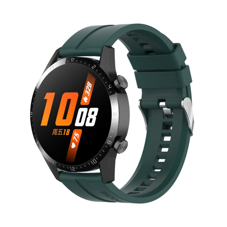 20mm Silicone Silver Buckle Watch Band — Dark Green