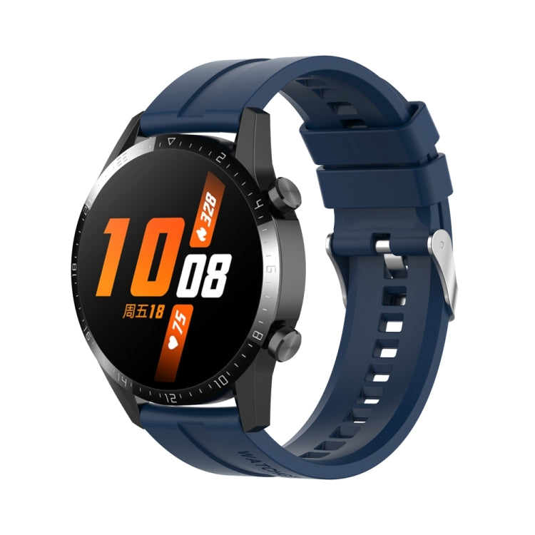 20mm Silicone Silver Buckle Watch Band — Dark Blue