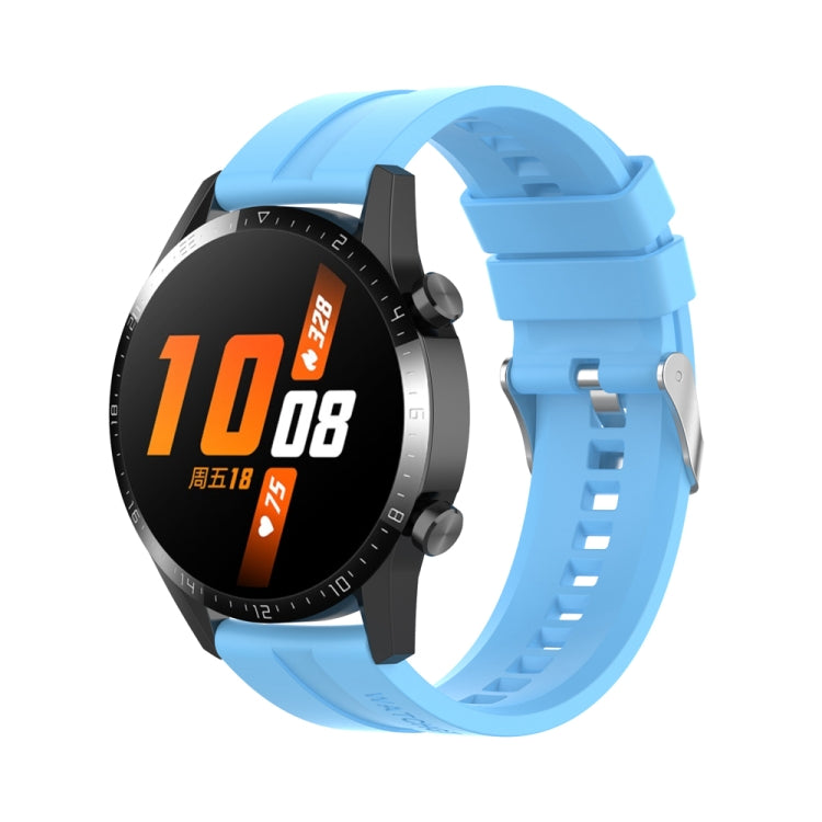 20mm Silicone Silver Buckle Watch Band — Sky Blue