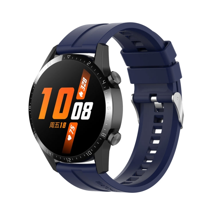 20mm Silicone Silver Buckle Watch Band — Midnight Blue