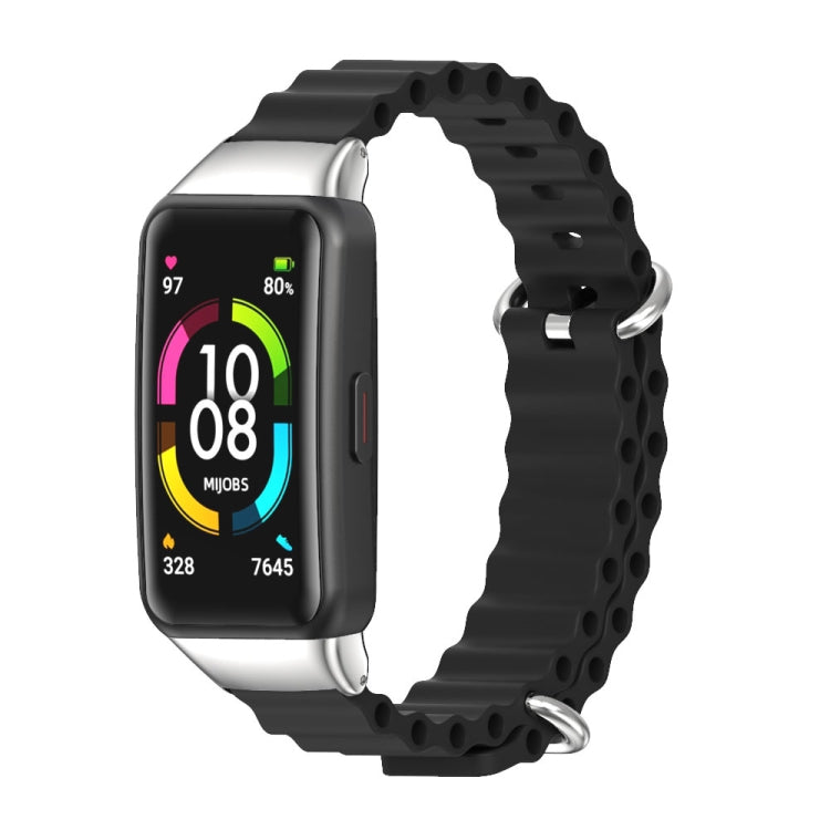 MIJOBS CS Marine Silicone Breathable Watch Band — Black Silver