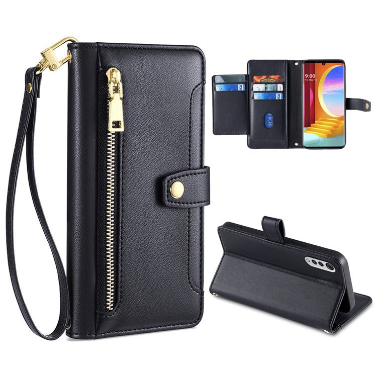 Sheep Texture Cross-body Zipper Wallet Leather Phone Case