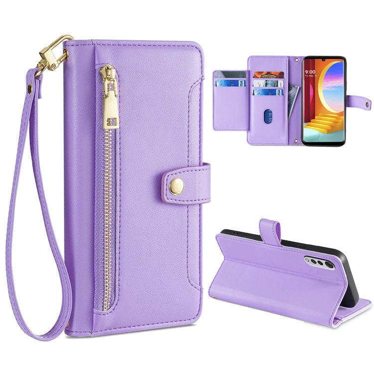 Sheep Texture Cross-body Zipper Wallet Leather Phone Case — Black