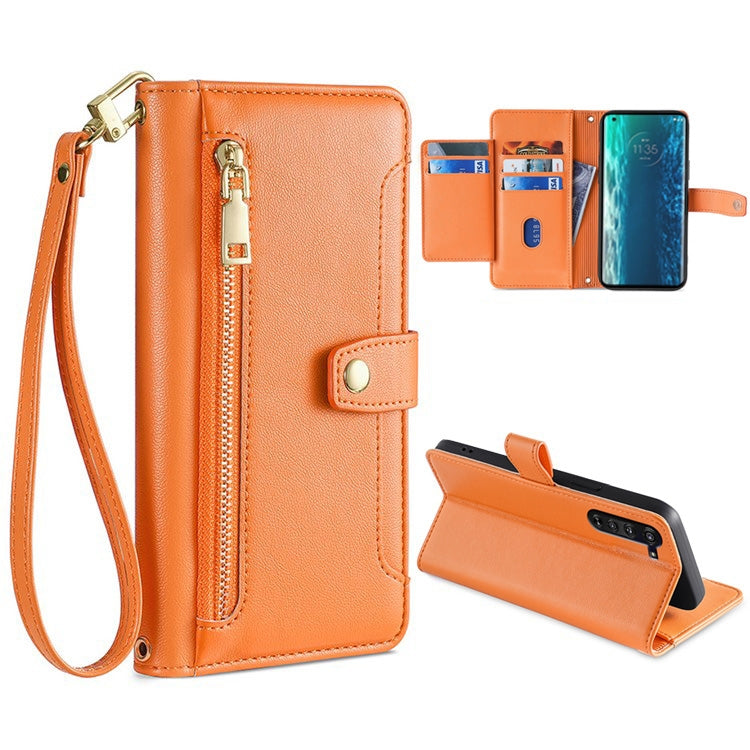 Sheep Texture Cross-body Zipper Wallet Leather Phone Case — Blue