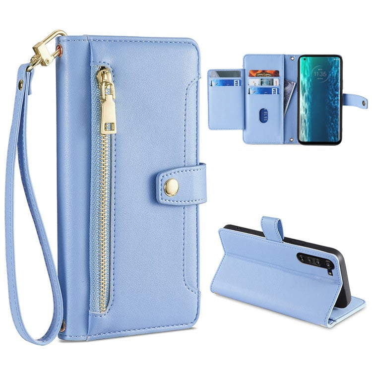 Sheep Texture Cross-body Zipper Wallet Leather Phone Case — Grey
