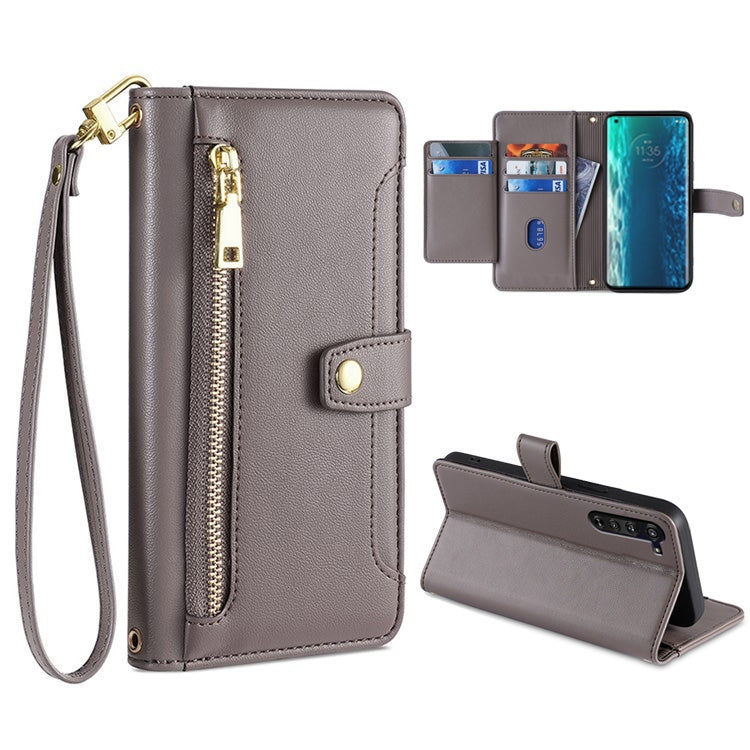 Sheep Texture Cross-body Zipper Wallet Leather Phone Case — Pink