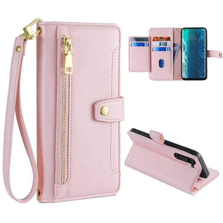Sheep Texture Cross-body Zipper Wallet Leather Phone Case — Purple
