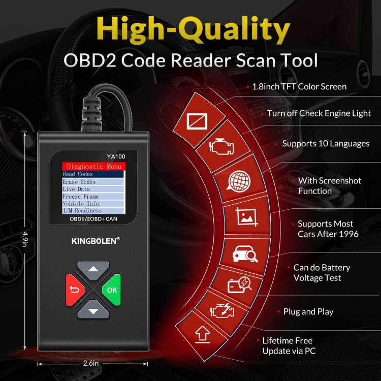 KINGBOLEN YA100 OBD2 Car Engine Fault Diagnosis Tool — view 4