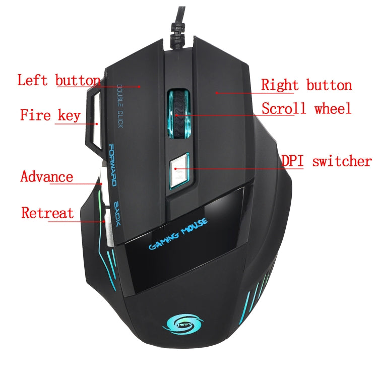 HXSJ A868 7-Keys Colorful Luminous Wired Mouse with Fire Button — view 3