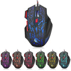 HXSJ H300 7 Keys Flowing Water Crack Colorful Luminous Wired Gaming Mouse