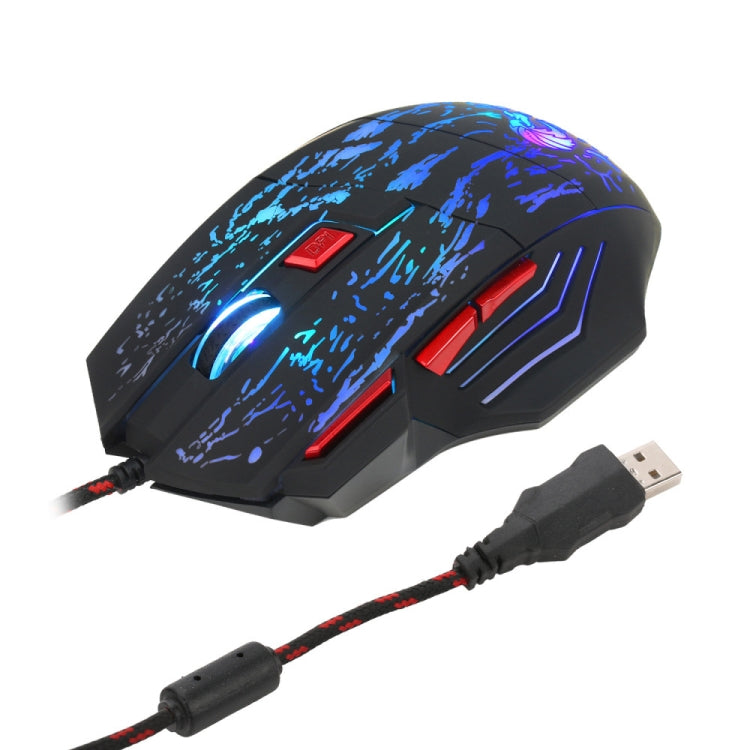 HXSJ H300 7 Keys Flowing Water Crack Colorful Luminous Wired Gaming Mouse
