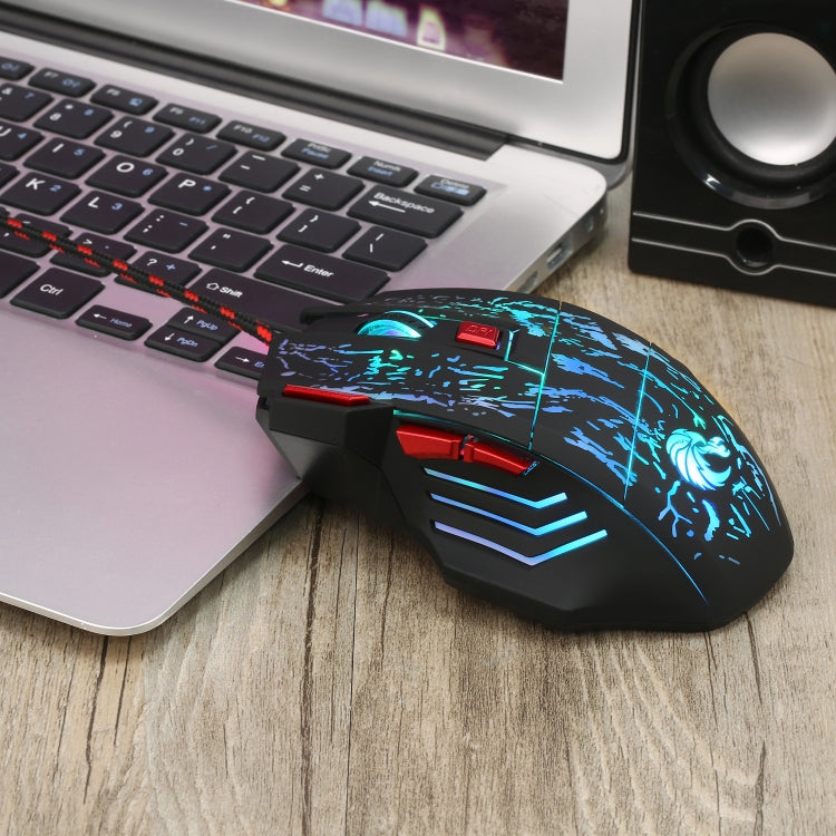 HXSJ H300 7 Keys Flowing Water Crack Colorful Luminous Wired Gaming Mouse