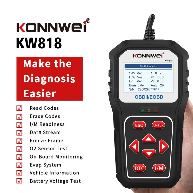 KONNWE KW818 Car OBD2 Bluetooth Fault Detector Diagnostic Tools — KW818
