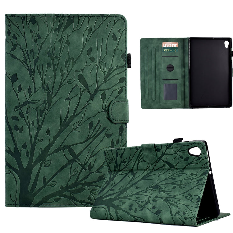 Fortune Tree Pressure Flower PU Tablet Case with Wake-up / Sleep Function — Green