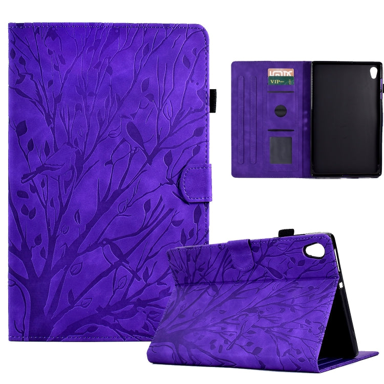 Fortune Tree Pressure Flower PU Tablet Case with Wake-up / Sleep Function — Purple