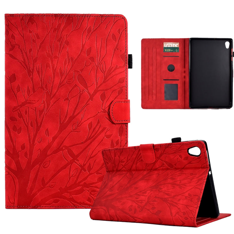 Fortune Tree Pressure Flower PU Tablet Case with Wake-up / Sleep Function — Red