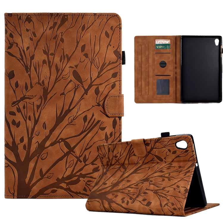 Fortune Tree Pressure Flower PU Tablet Case with Wake-up / Sleep Function — Brown