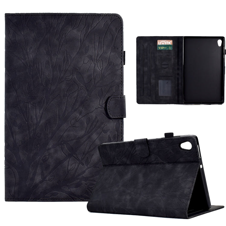 Fortune Tree Pressure Flower PU Tablet Case with Wake-up / Sleep Function — Black