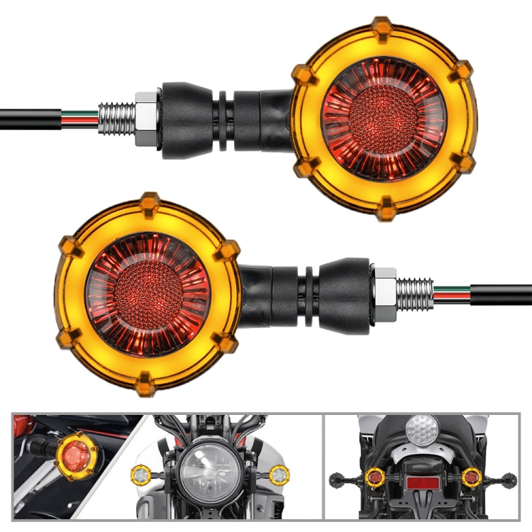 1 Pair Motorcycles Universal Rotating LED Dual-color Flow Turn Signal Light — Amber Yellow Light + Red Light