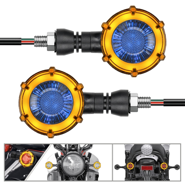 1 Pair Motorcycles Universal Rotating LED Dual-color Flow Turn Signal Light — Amber Yellow Light + Blue Light