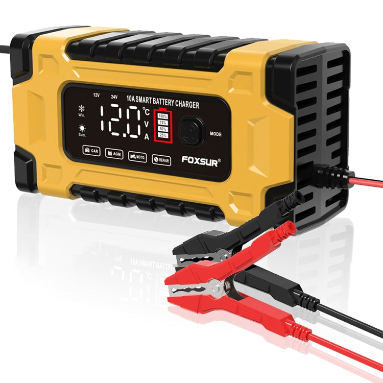 FOXSUR 12V / 24V / 10A Car / Motorcycle Battery Smart Repair Lead-acid Battery Charger