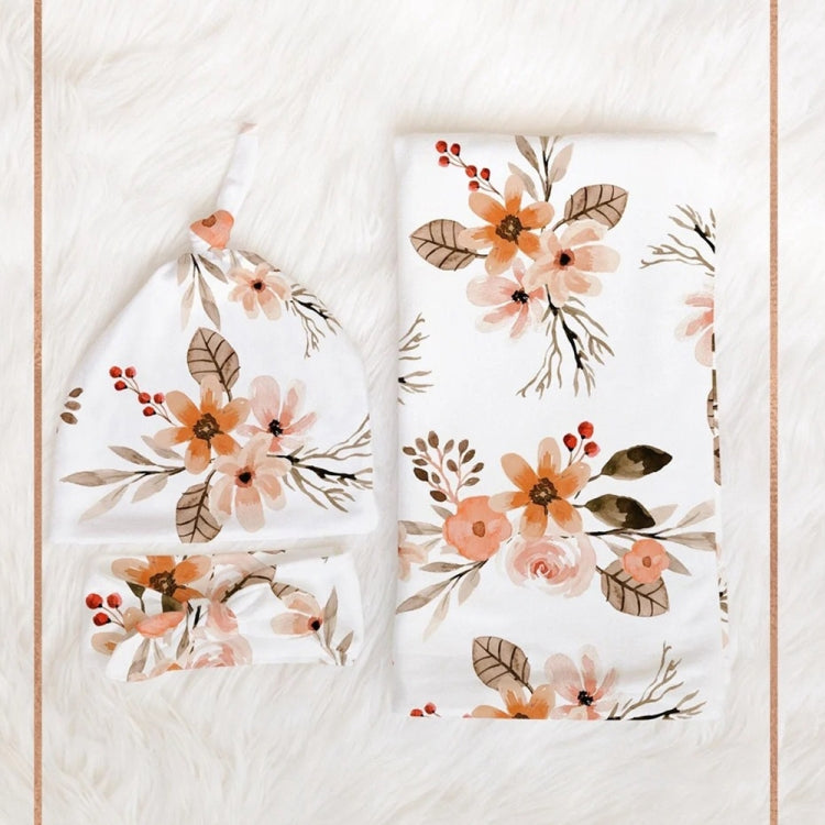 Newborn Baby Three-piece Swaddling Scarf Cap Headband — Flower-1