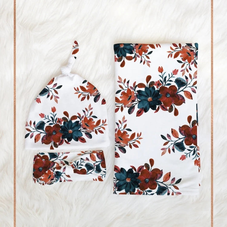 Newborn Baby Three-piece Swaddling Scarf Cap Headband — Flower-2