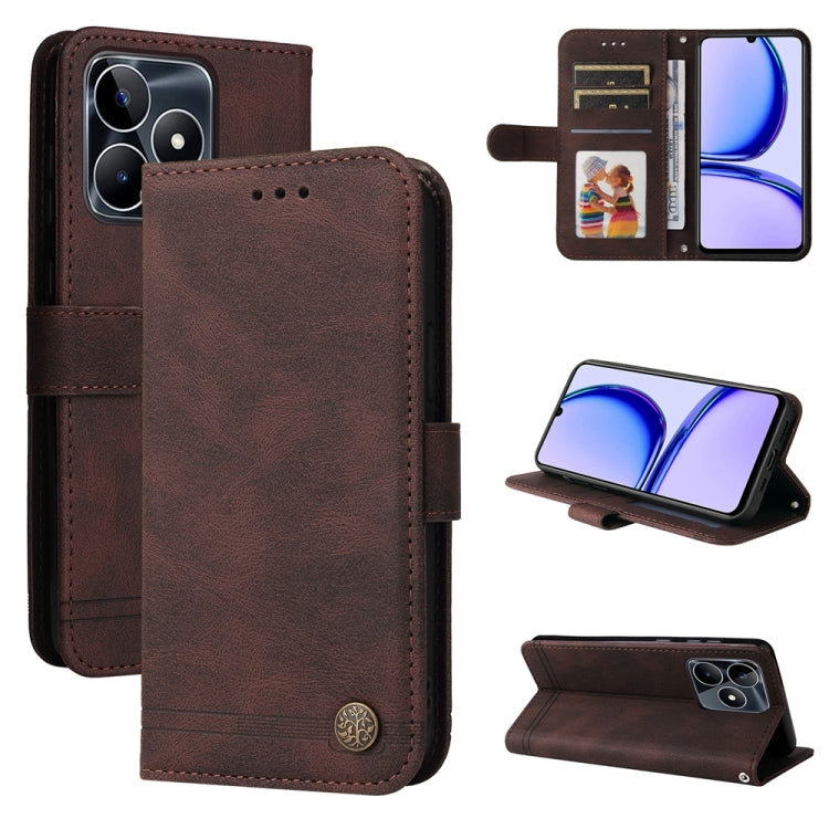 Skin Feel Life Tree Metal Button Leather Phone Case — Red