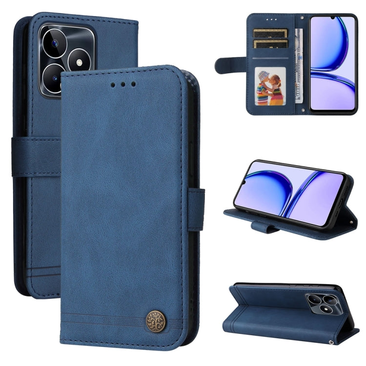 Skin Feel Life Tree Metal Button Leather Phone Case — Brown