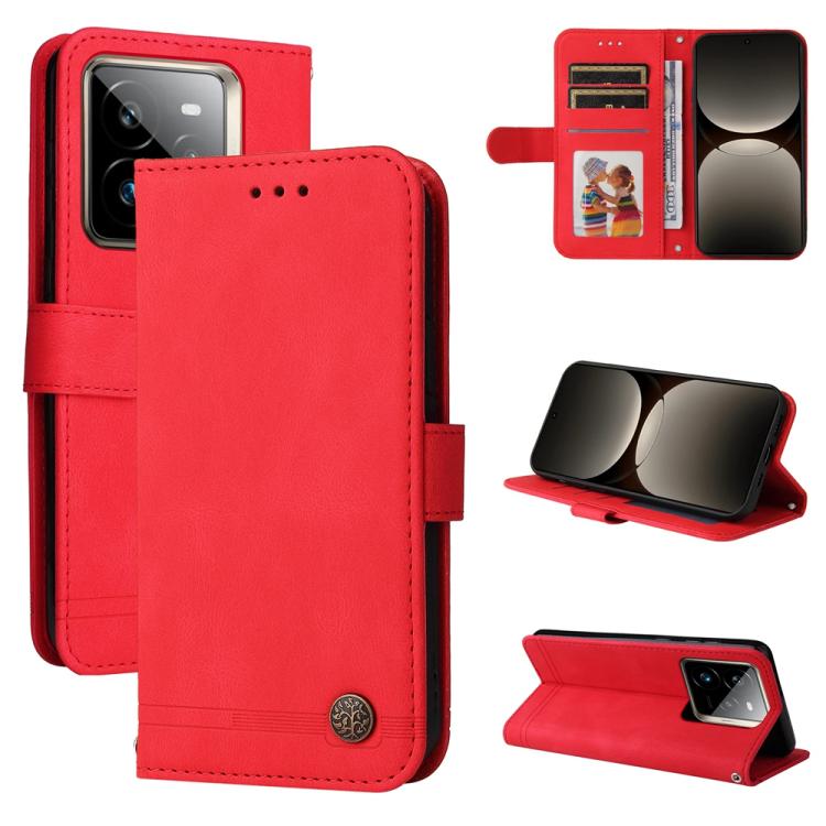 Skin Feel Life Tree Metal Button Leather Phone Case — For Realme C67 4G Global