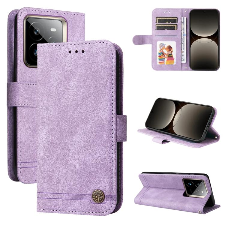 Skin Feel Life Tree Metal Button Leather Phone Case — For Realme C67 5G / 11 5G Taiwan Version